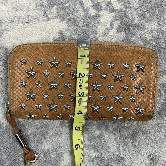 Jimmy Choo Filipa Zip Around Leather Star Studded Wallet Long Tan Silver - Picture 16 of 17